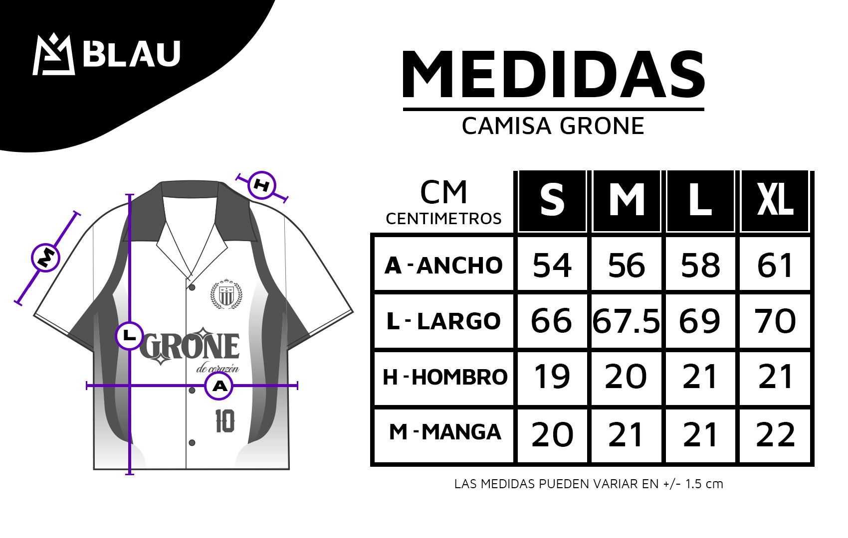 NUEVAS MEDIDAS DE CAMISA GRONE