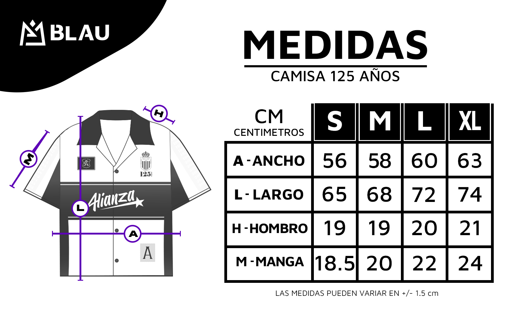 MEDIDAS DE TALLAS 125 ANOS